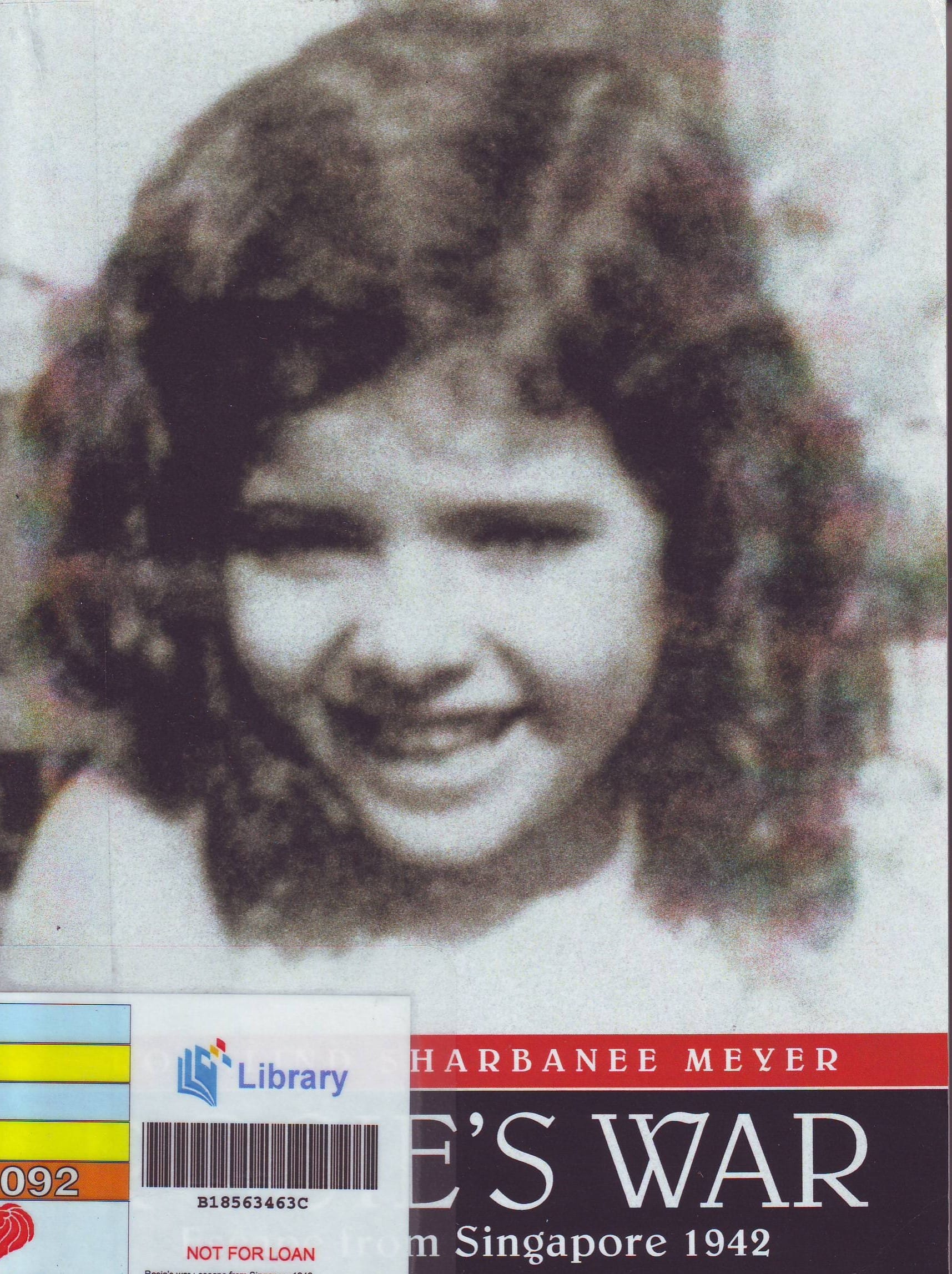 Book cover with library barcode and text "SHARBANEE MEYER" and "E'S WAR" visible.